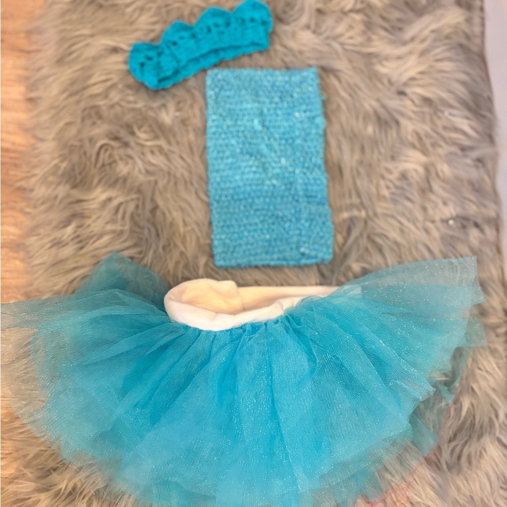 Turquoise Thick Tutu Set with Headband  and Top photo prop NB - Picture 2 of 6